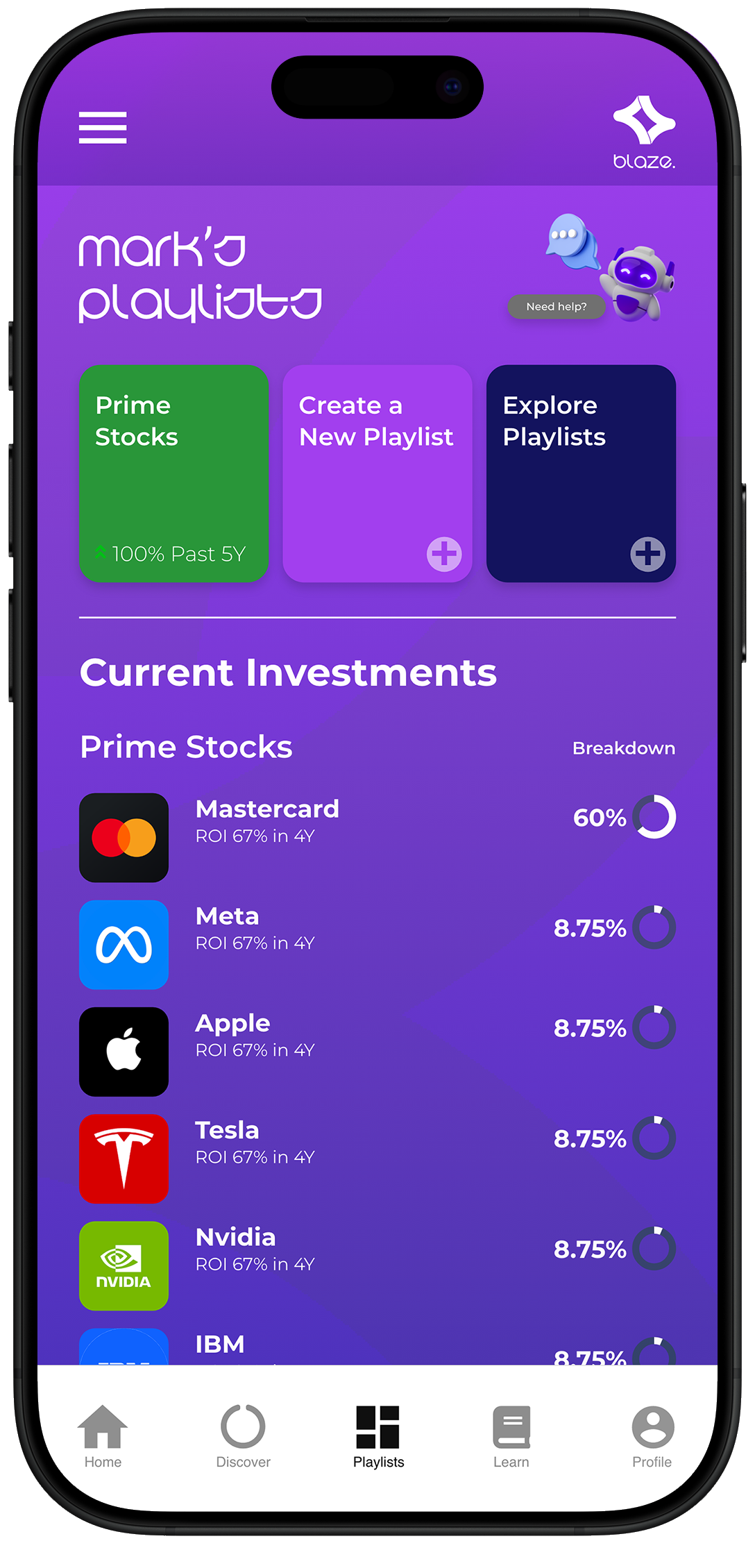 Blaze AI app trading screen